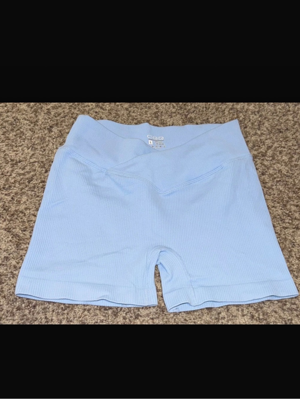 Ribbed Light Blue Women's Bike Shorts with High Waist